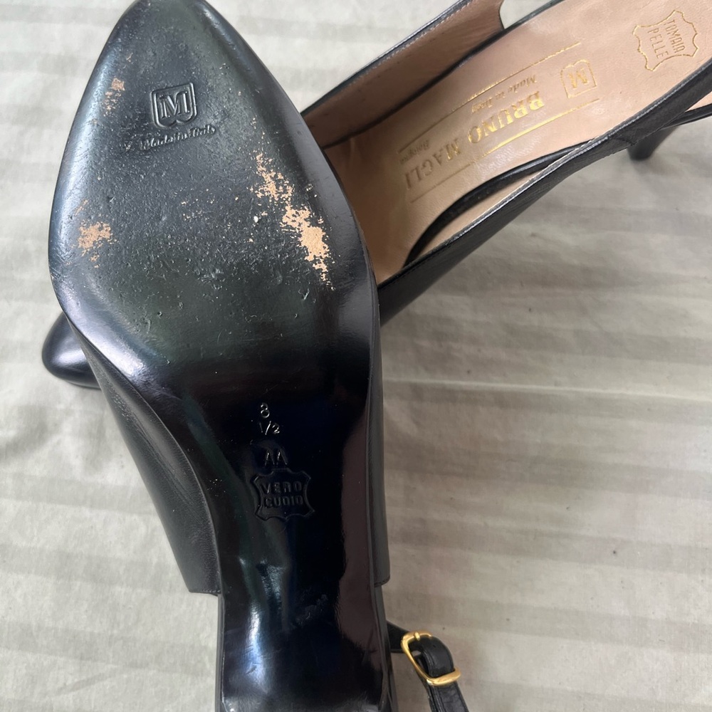 Bruno Magli Black Slingback Heels with Gold Accents - Picture 3 of 5